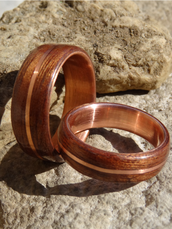 Ring Nussbaum - Bugholz, Kupfer Inlay