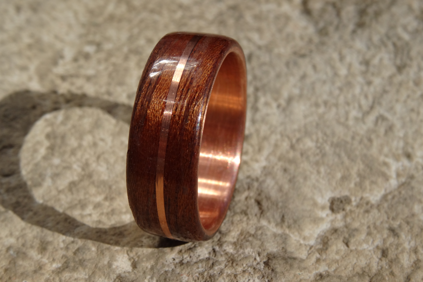 Ring Nussbaum - Bugholz, Kupfer Inlay